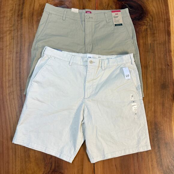 NEW Levi's Gap Men's Shorts LOT of 2 36 Golf Chino Cotton Flat front KK16 - Picture 1 of 11